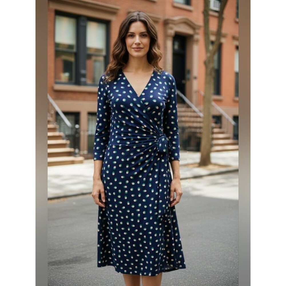 Leota Blue Polka Dot Faux Wrap Dress